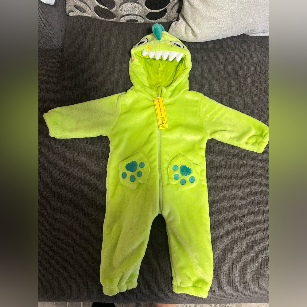 Green Monster Hooded Baby Onesie